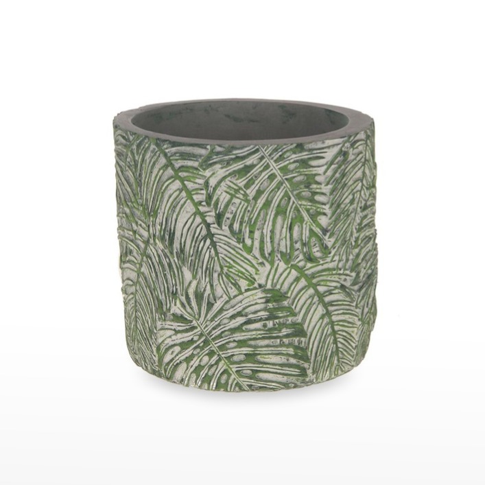 Vaso Cimento com Folhas Verde